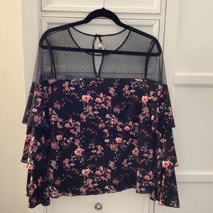 WHBM Flounce Blouse with sheer inset